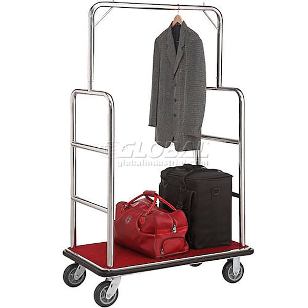Global Industrial Silver Stainless Steel Bellman Cart, Straight Uprights, 6 Rubber Casters, 41-1/4L x 24W x 73H 985116SL - main
